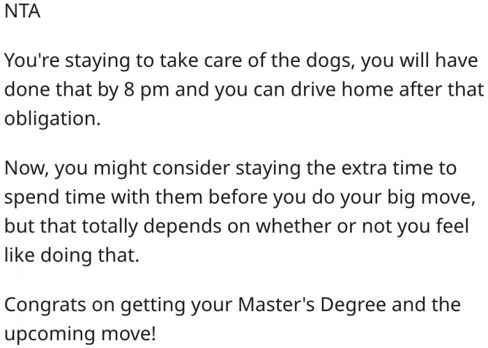 1. As long as she has completed her duties, she does not need to stay.