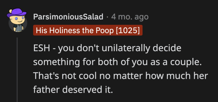 It would have been better if OP and Zoé had privately discussed her father's invitation.