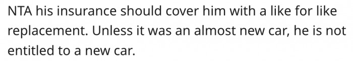 8. Her fiancé isn't entitled to a new car.