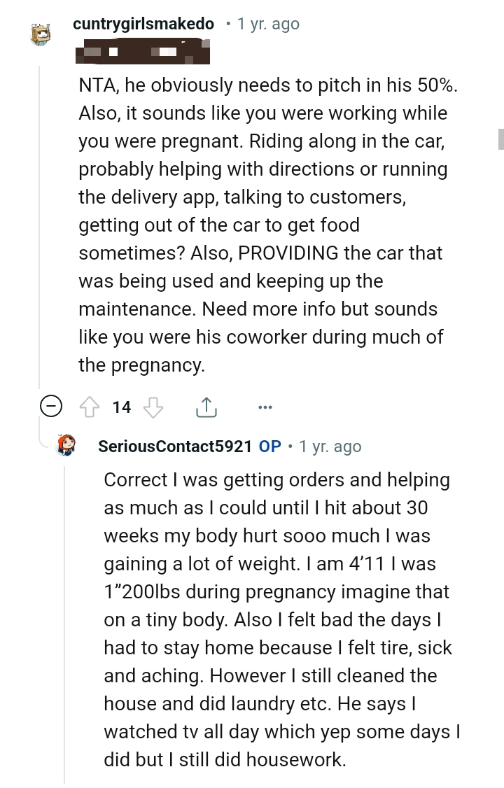 The OP was working while she was pregnant?
