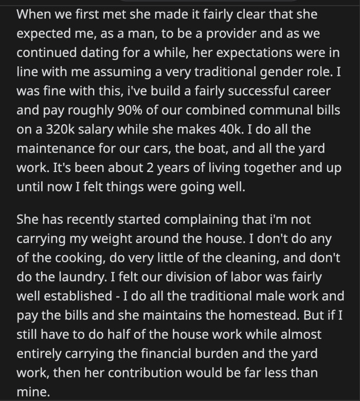 That didn't tally with OP's image of what a stay-at-home mom is responsible for