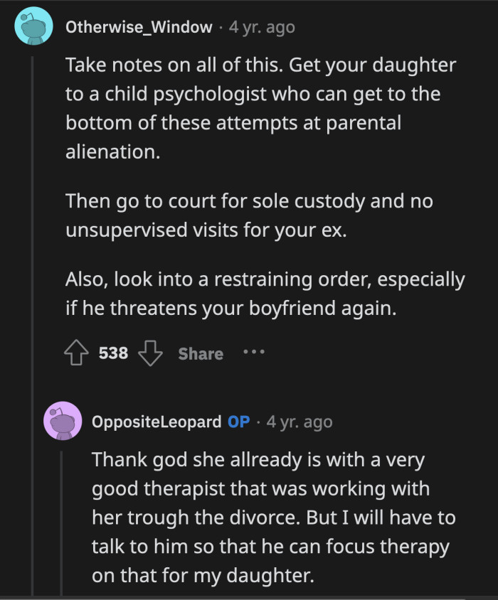 There may be no amicable future for them other than a strict agreement regarding co-parenting.