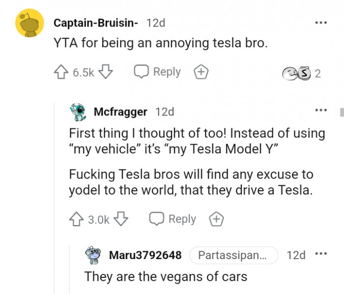 The bro is an annoying Tesla