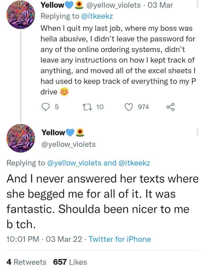 8. A controlling boss pleads with an ex-employee for vital information... 