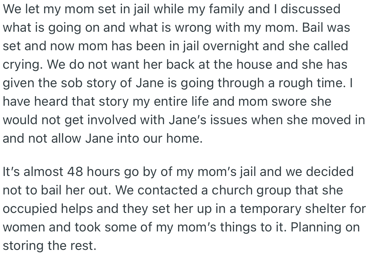 OP’s Mom Was Arrested and They Let Her Stay in Jail a Bit