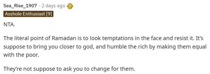 Immediately, people jumped into the comments to say that Ramadan isn't necessarily supposed to be easy, as it is meant to help individuals resist temptation.