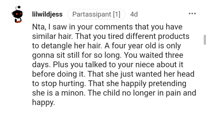 She just wanted her hair to stop hurting