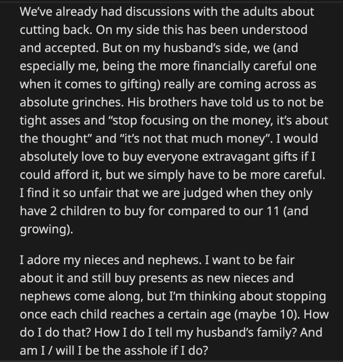 Would OP be an a**hole if she becomes more selective with her annual gift-giving?