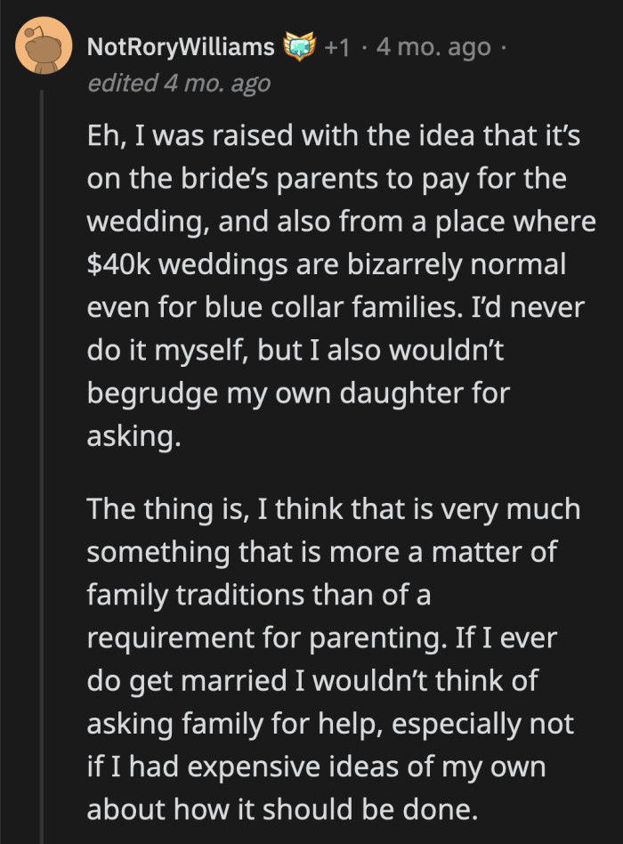 In some cultures, pitching in for a family member's wedding is nothing unusual