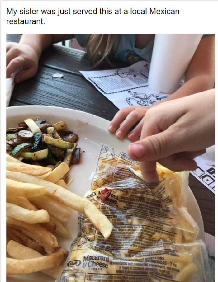 20. This person was uninterested in removing the customer's food from its packaging: