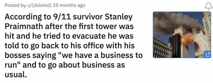 5. They were working at the South Tower when Stanley saw 