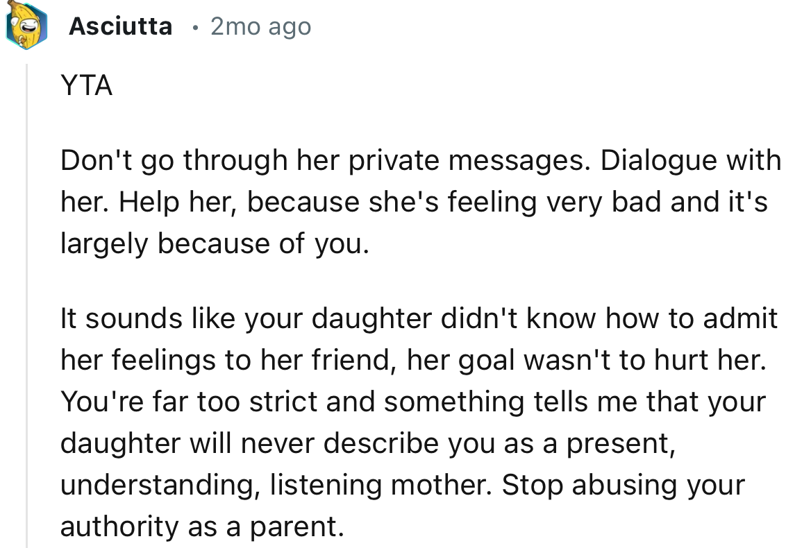 “YTA. Don't Go Through Her Private Messages. Dialogue with Her.”