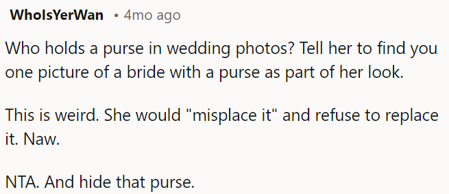 OP is not the a-hole; she should hide the purse.