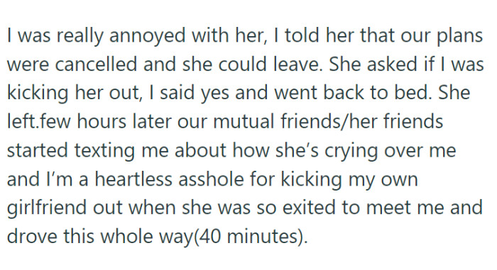 OP kicked her out, and now their friends are texting him saying he was wrong