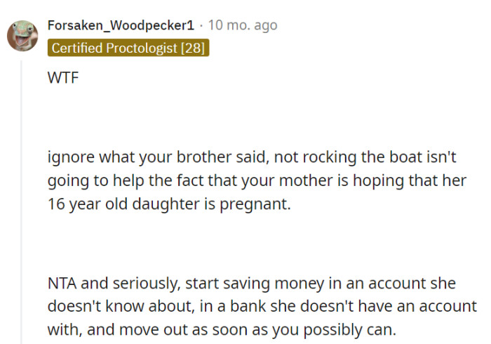 What mother in her right mind would want their 16-year-old, let alone a lesbian, pregnant?