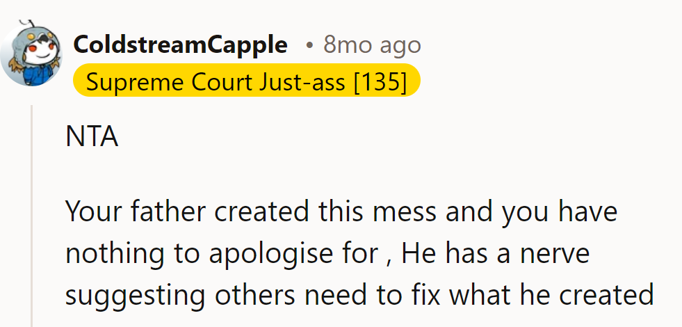 NTA. His father made this mess; he has no need to clean it up.