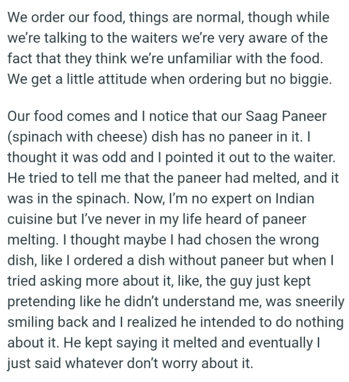 OP's No Expert on Indian Cuisine but He's Never Heard of Paneer Melting