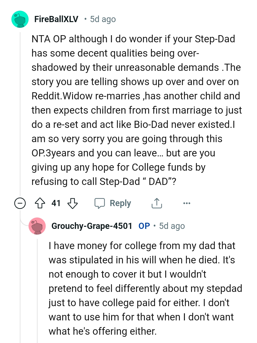 This Redditor wants to know about OP's college funds