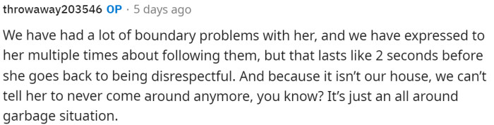 OP responds to the comment above and explains a bit more about the problems she's had with her SIL.