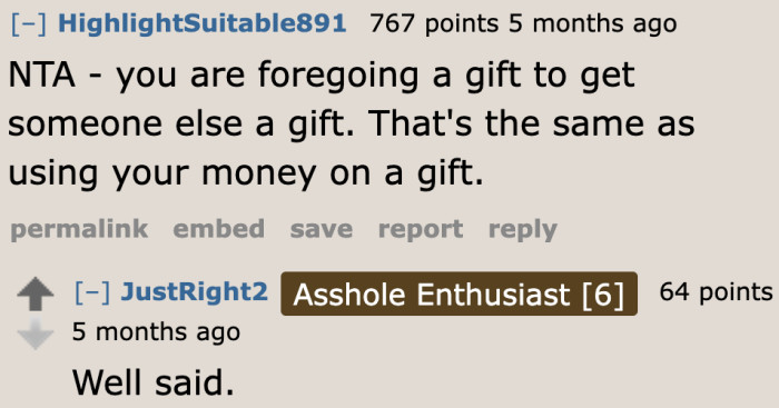 He shouldn't feel guilty because it's almost like he spent money on his girlfriend's gift.