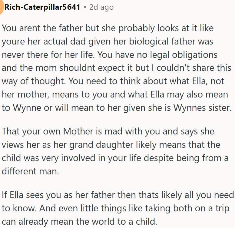 Former stepdaughter sees him as a dad despite no legal ties.