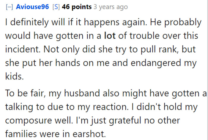 OP then responded about what her plans would be if this happened again.