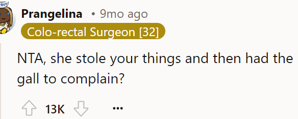 A Redditor said the OP is not in the wrong as SIL stole his things