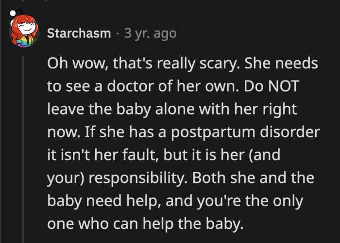 The commenters were spot on when they suggested that OP's wife could be experiencing postpartum psychosis.