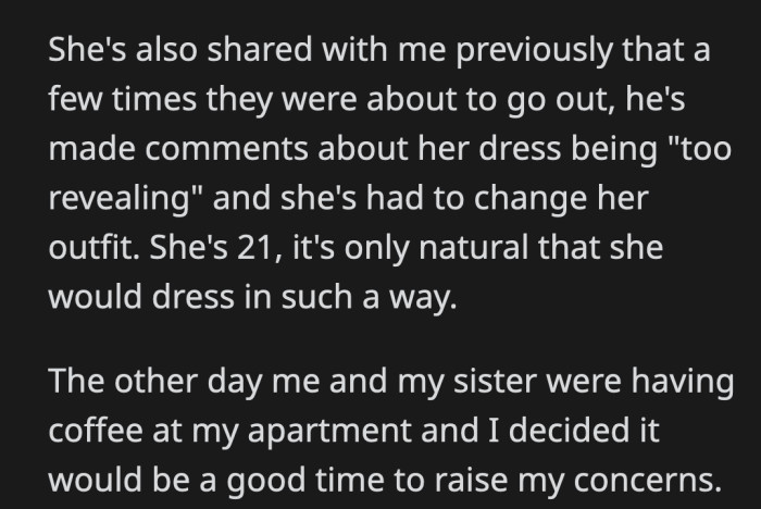 So, OP brought up the issue while she and her sister were having coffee