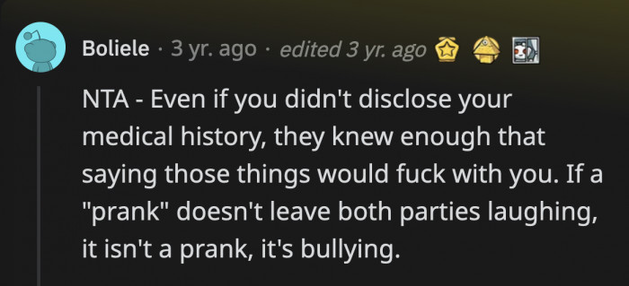 Regardless of Medical History, This Is a Cruel Joke to Keep Up for Three Weeks. It's Not Funny at All.