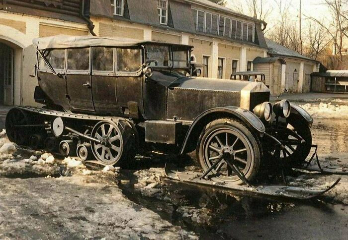 "This 1922 Rolls-Royce Silver Ghost belonging to Vladimir Lenin was converted into a Kegresse-style half-track for use in winter conditions."