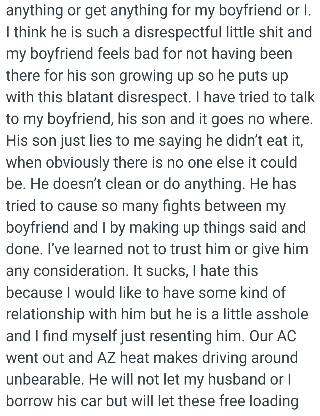 The OP has tried to talk to her boyfriend about his son, but it goes nowhere