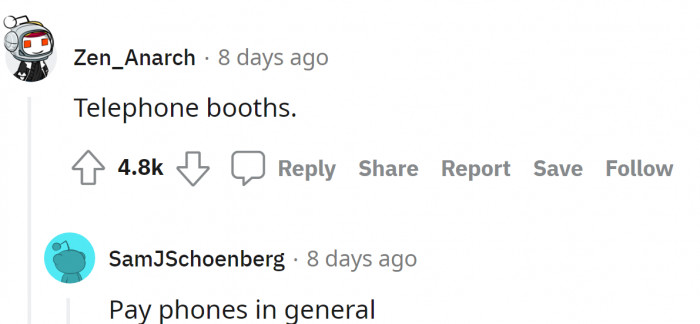 18. Telephone booths and pay phones...