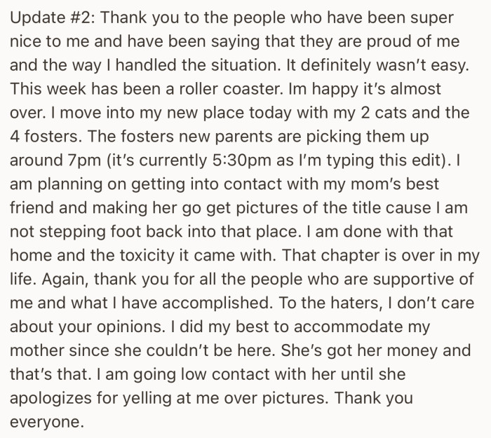 Update: She has decided to go low-contact with her mom until an apology is made