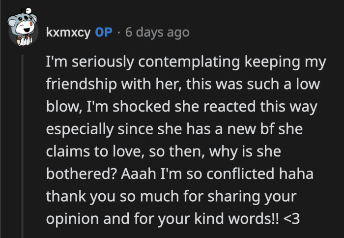 Jane reacted selfishly, plain and simple.