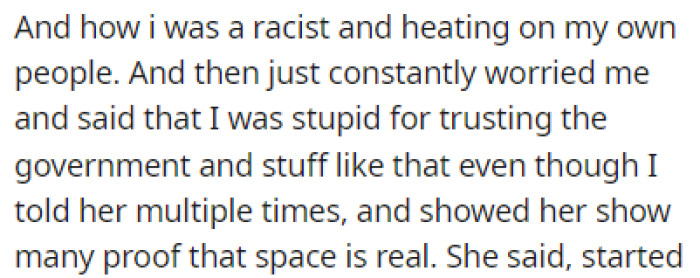 The mom told OP that she was stupid for believing the government