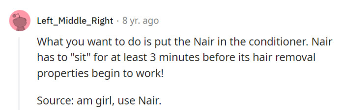Mixing the Nair with conditioner might indeed lead to a more effective hair-raising surprise.