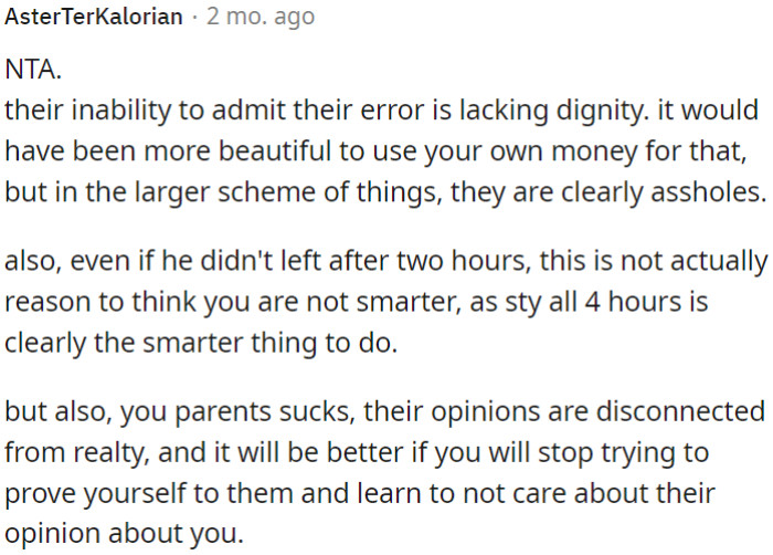 OP shouldn't seek validation from her parents.