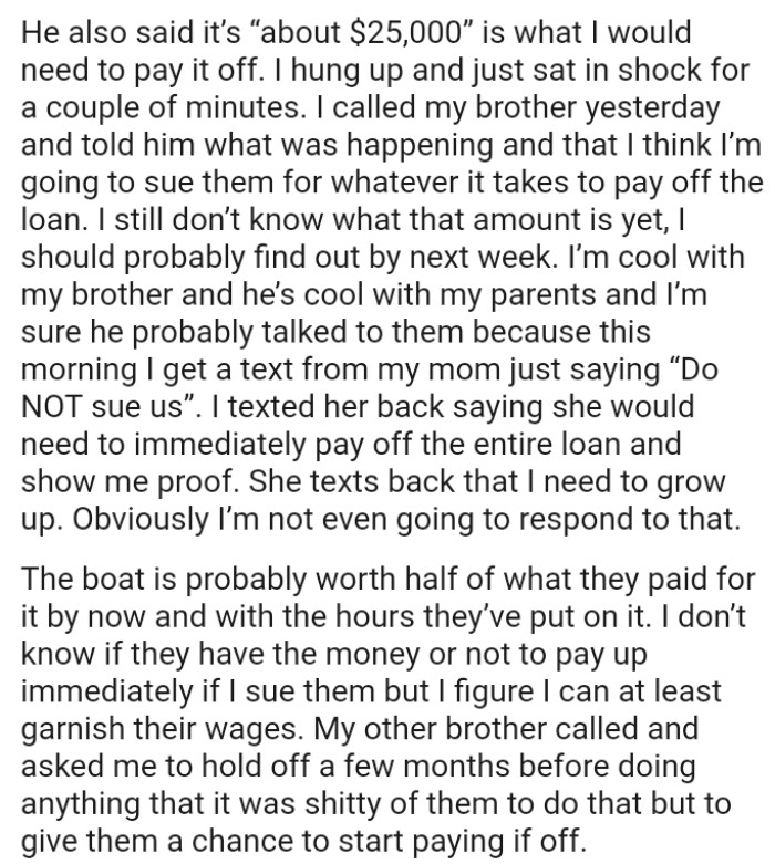 She would need to immediately pay off the entire loan and show the OP proof