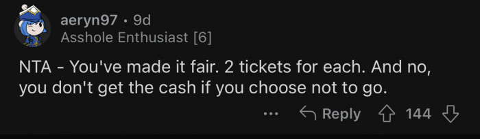 The offer is only valid if you go on the trip.