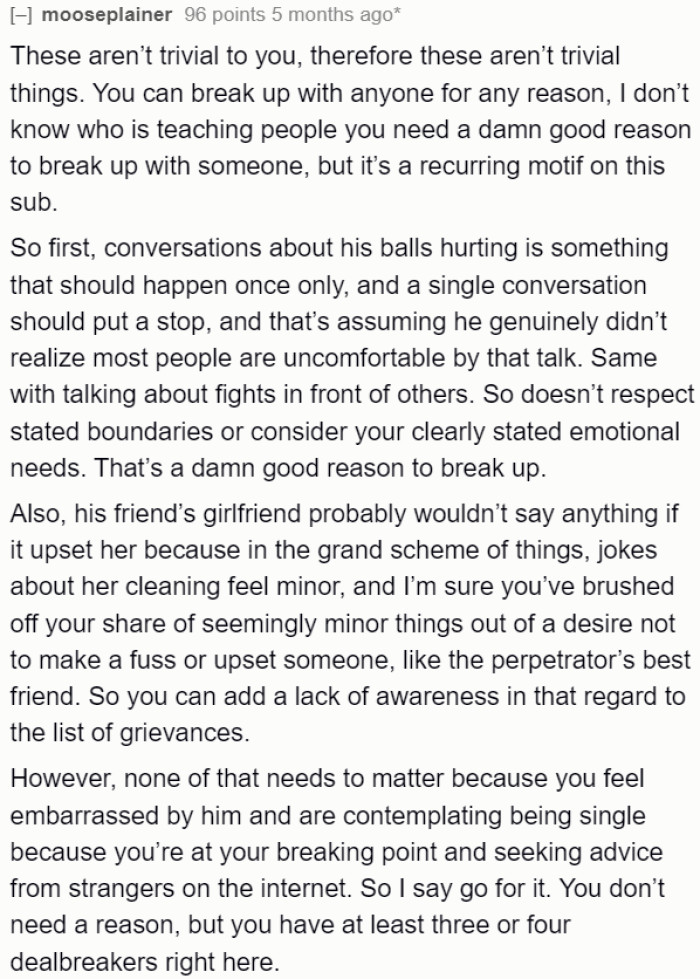 If she decides to break up, she doesn't need to state a reason; she only needs to do it.
