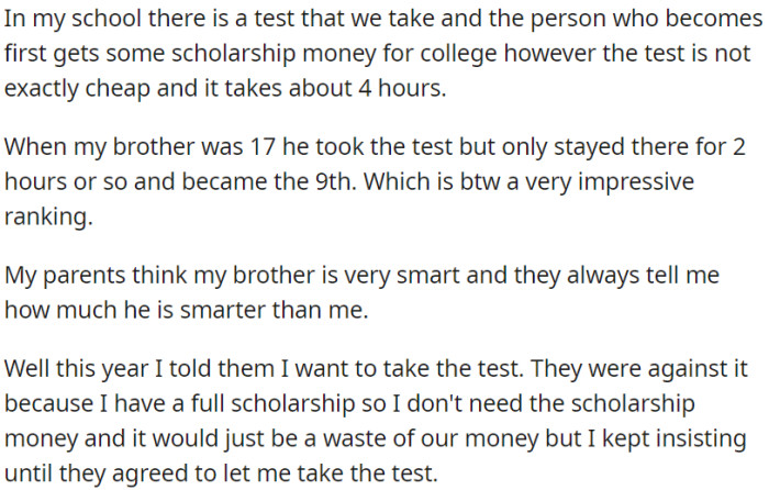 OP wants to join the school competition, even though her parents are against it.