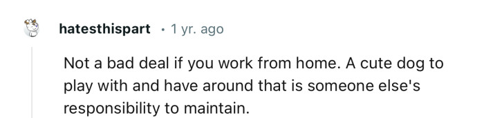 “Not a bad deal if you work from home.”