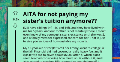 Redditor Cuts Off Sister's Tuition Funding Due to Her Excessive Partying and Refusal to Work, Wonders If That Is OK