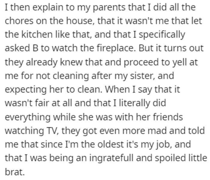 OP's sister and her friend made a mess in the kitchen and OP's parents got mad at her for not cleaning it up