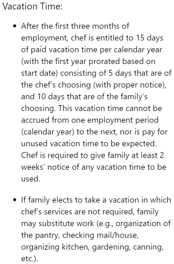 The employee can only pick five vacation days in a year.