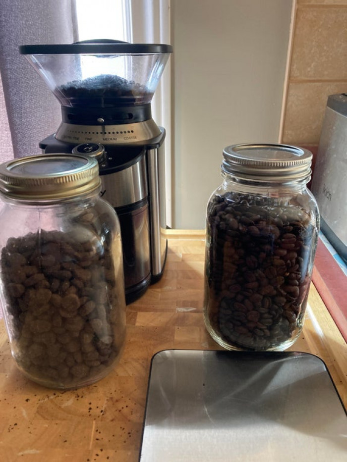 42. My wife likes to keep dog food beside coffee beans. Guess what I did at 5:30 a.m. this morning?