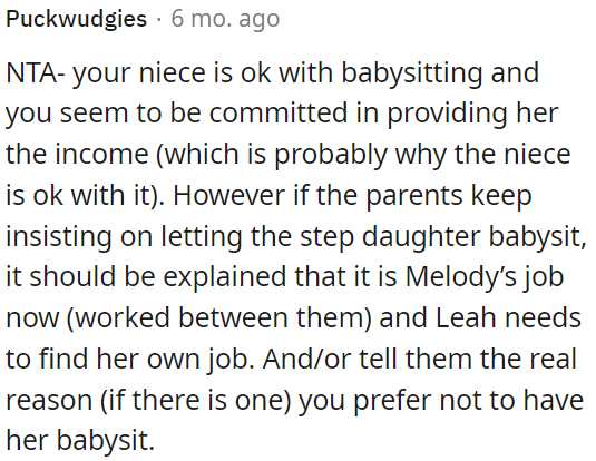 OP can communicate the specific reasons why she prefers not to have Leah babysit.