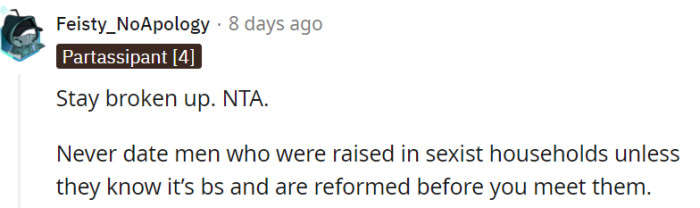 When it comes to dating, steer clear of men who were raised in sexist households!