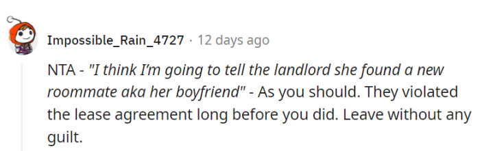 Her departure is just a curtain call for sanity; no guilt required.